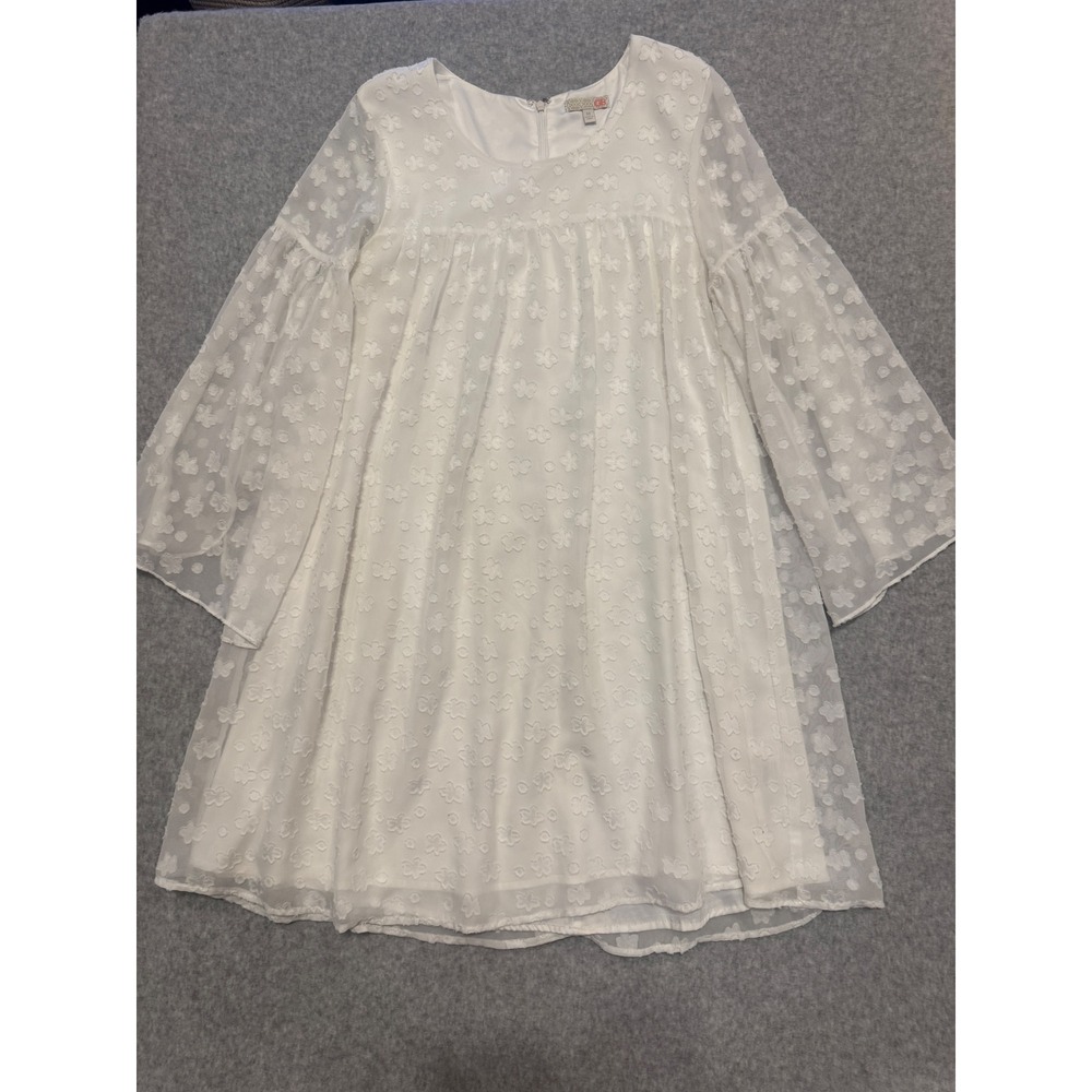 Gianni Bini GB White Floral Bell Sleeve Babydoll Mini Dress M Rush‎ Homecoming
